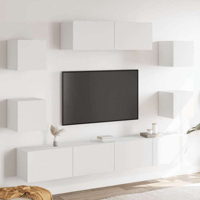 Zestaw 7 szafek TV, Biały, materiał drewnopochodny