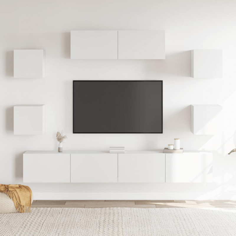 Zestaw 7 szafek TV, Biały, materiał drewnopochodny