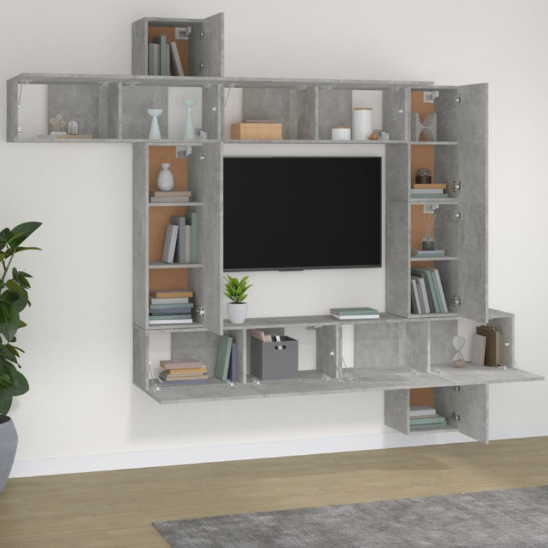 Zestaw 9 szafek TV, szarość betonu, materiał drewnopochodny