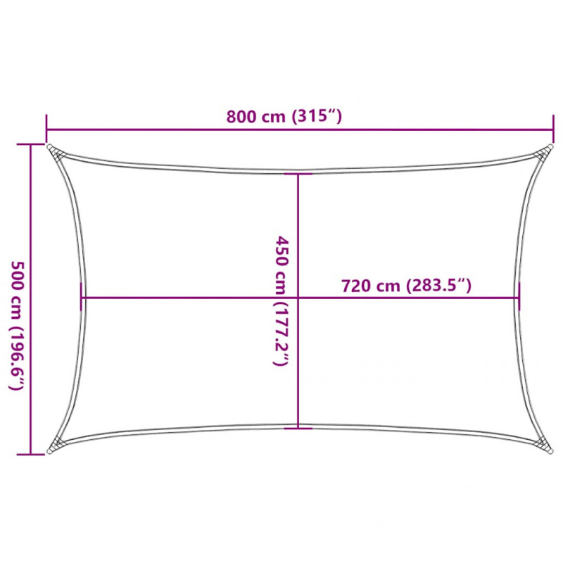 Żagiel przeciwsłoneczny, 160 g/m², niebieski, 5x8 m, HDPE