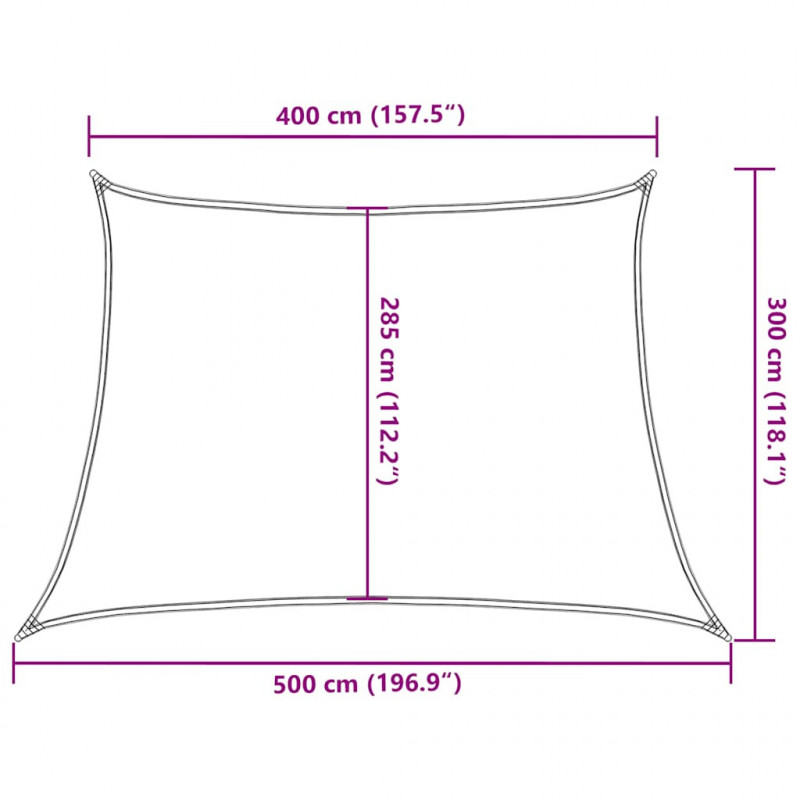 Żagiel przeciwsłoneczny, 160 g/m², niebieski, 4/5x3 m, HDPE