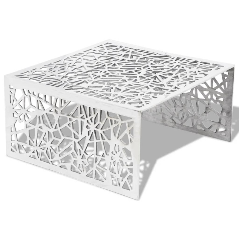 Ażurowy stolik kawowy z aluminium, kolor srebrny