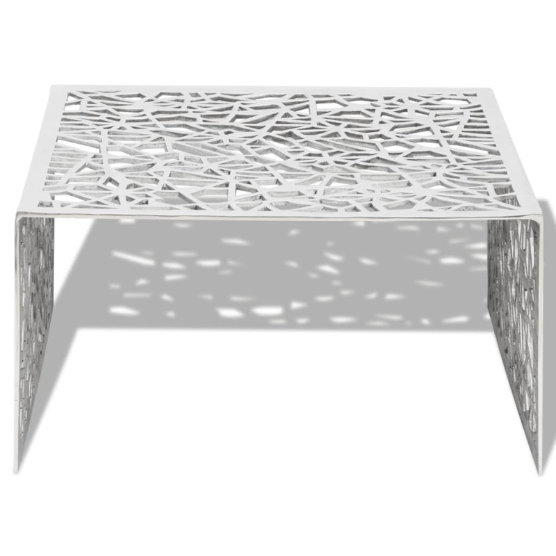 Ażurowy stolik kawowy z aluminium, kolor srebrny