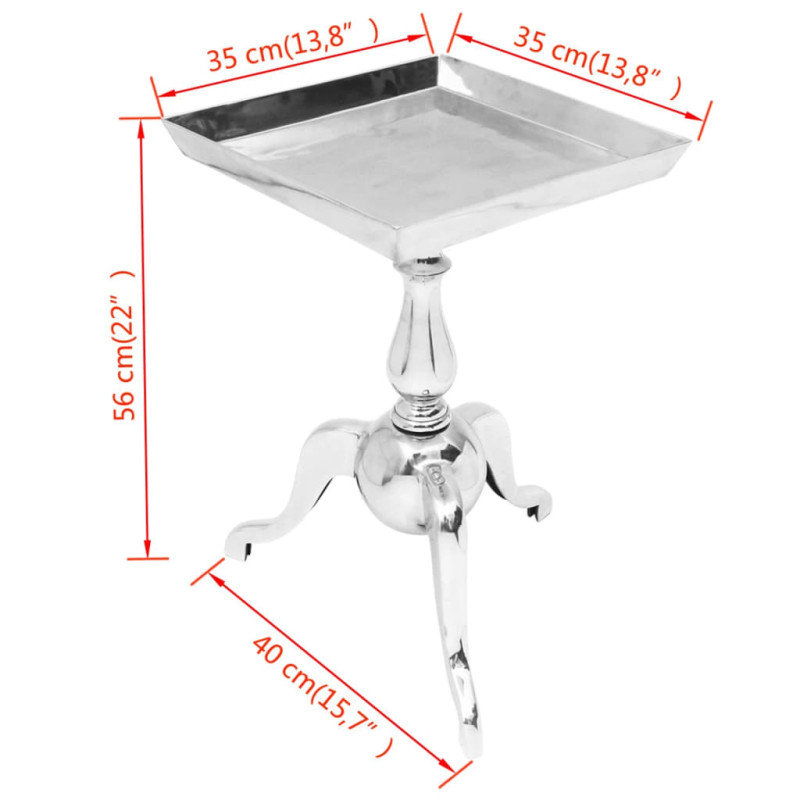 Stolik boczny kwadratowy z aluminium, srebrny
