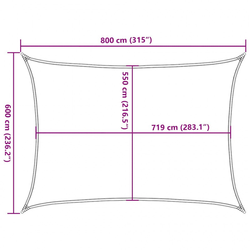 Żagiel przeciwsłoneczny, 160 g/m², prostokątny, 6x8 m, HDPE