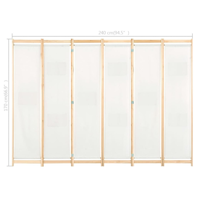 Parawan 6-panelowy, kremowy, 240 x 170 x 4 cm, tkanina