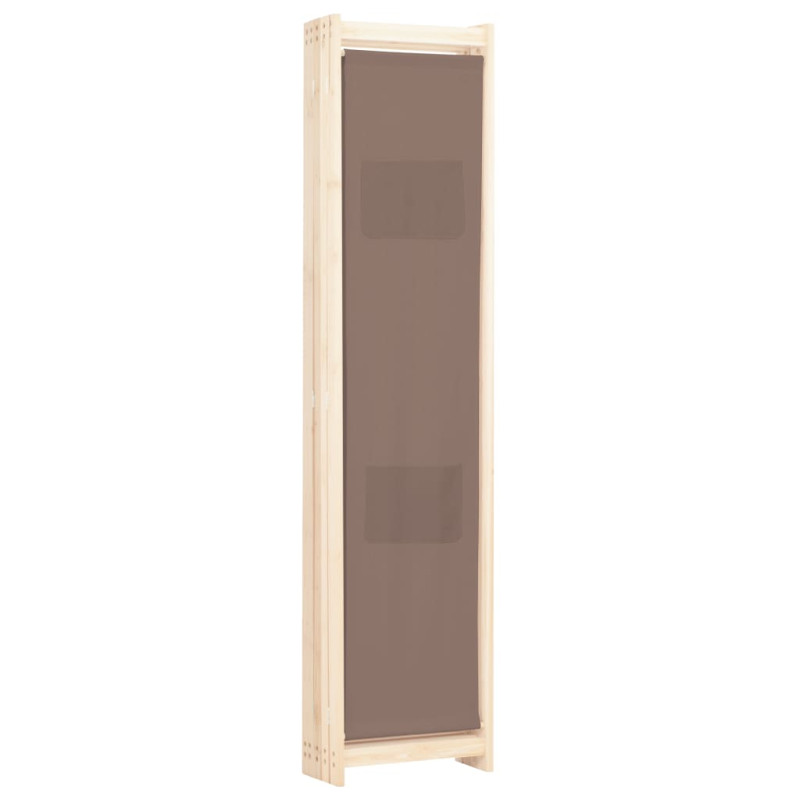 Parawan 5-panelowy, brązowy, 200 x 170 x 4 cm, tkanina