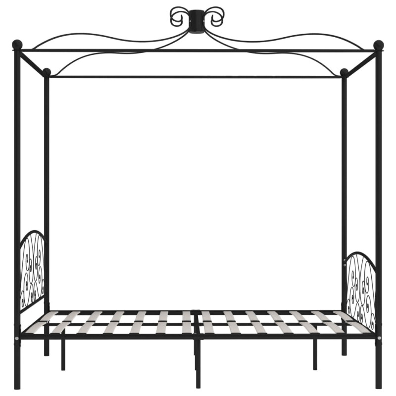 Rama łóżka z baldachimem, czarna, metalowa, 140 x 200 cm