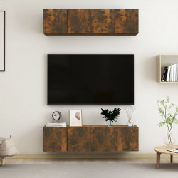 Ścienne szafki TV, 4 szt., przydymiony dąb, 60x30x30 cm