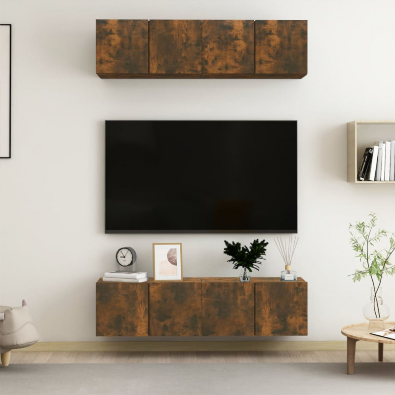 Ścienne szafki TV, 4 szt., przydymiony dąb, 60x30x30 cm