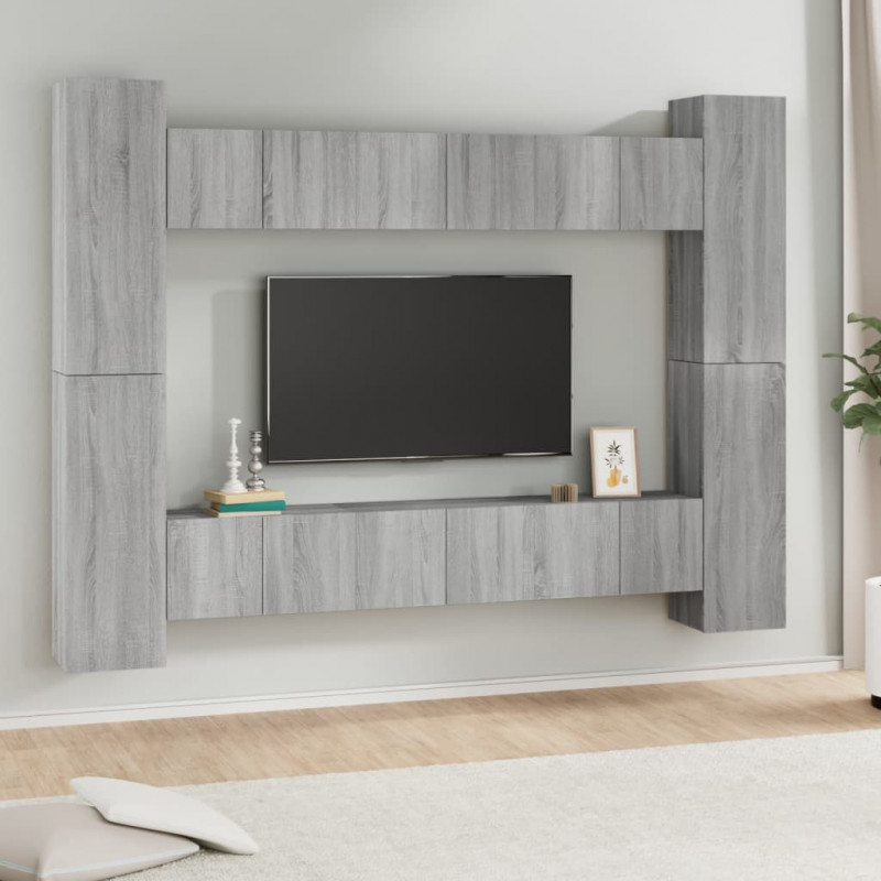 Zestaw 10 szafek TV, szary dąb sonoma, materiał drewnopochodny