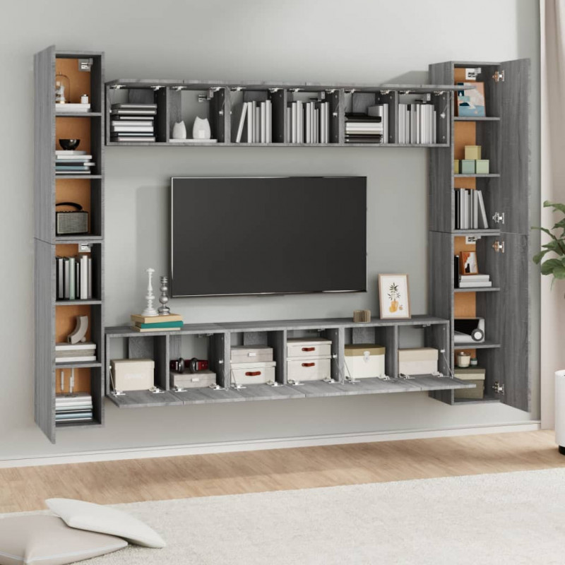 Zestaw 10 szafek TV, szary dąb sonoma, materiał drewnopochodny