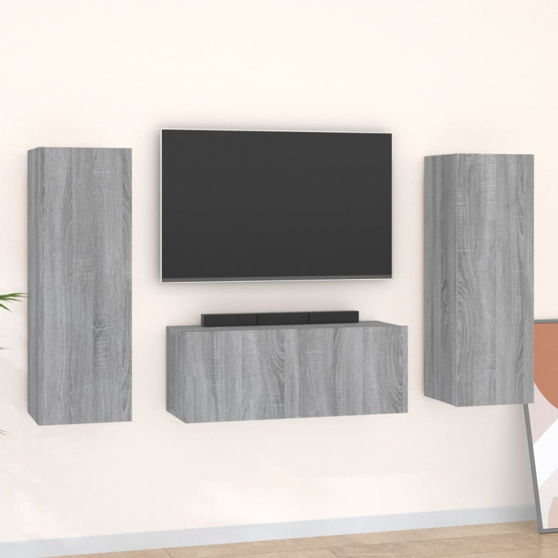 Zestaw 3 szafek TV, szary dąb sonoma, materiał drewnopochodny