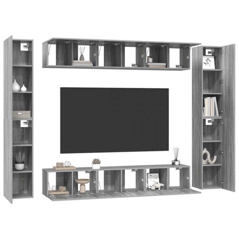 Zestaw 10 szafek TV, szary dąb sonoma, materiał drewnopochodny