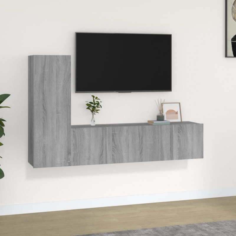 Zestaw 3 szafek TV, szary dąb sonoma, materiał drewnopochodny