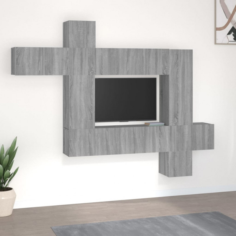 Zestaw 10 szafek TV, szary dąb sonoma, materiał drewnopochodny