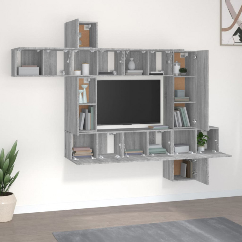 Zestaw 10 szafek TV, szary dąb sonoma, materiał drewnopochodny