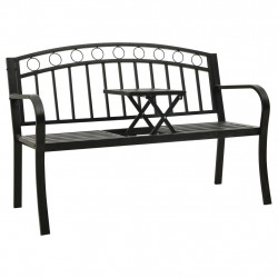 Ławka ogrodowa ze stolikiem, 125 cm, stal, czarna