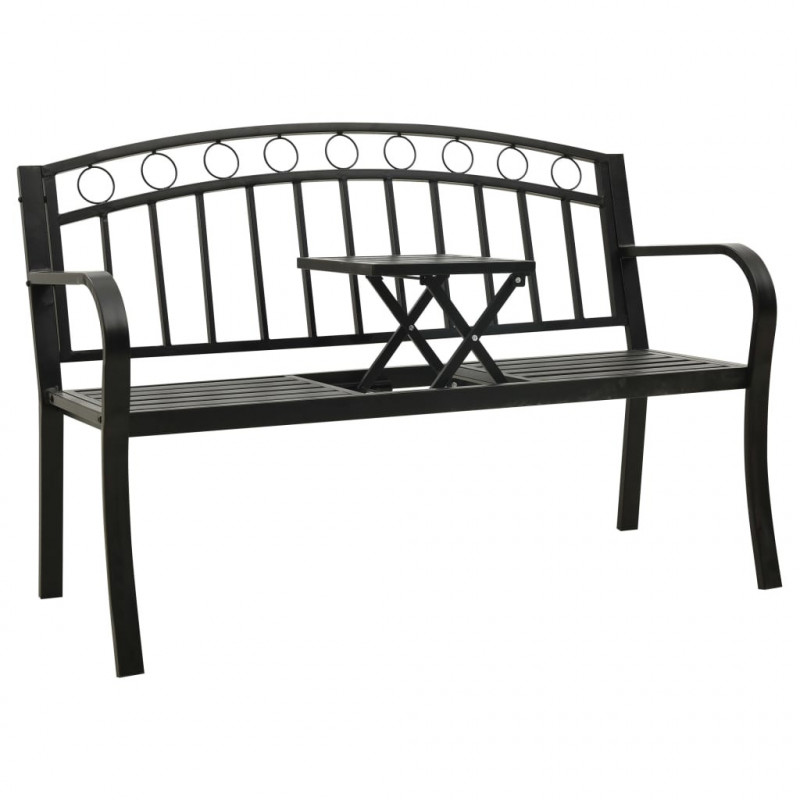 Ławka ogrodowa ze stolikiem, 125 cm, stal, czarna