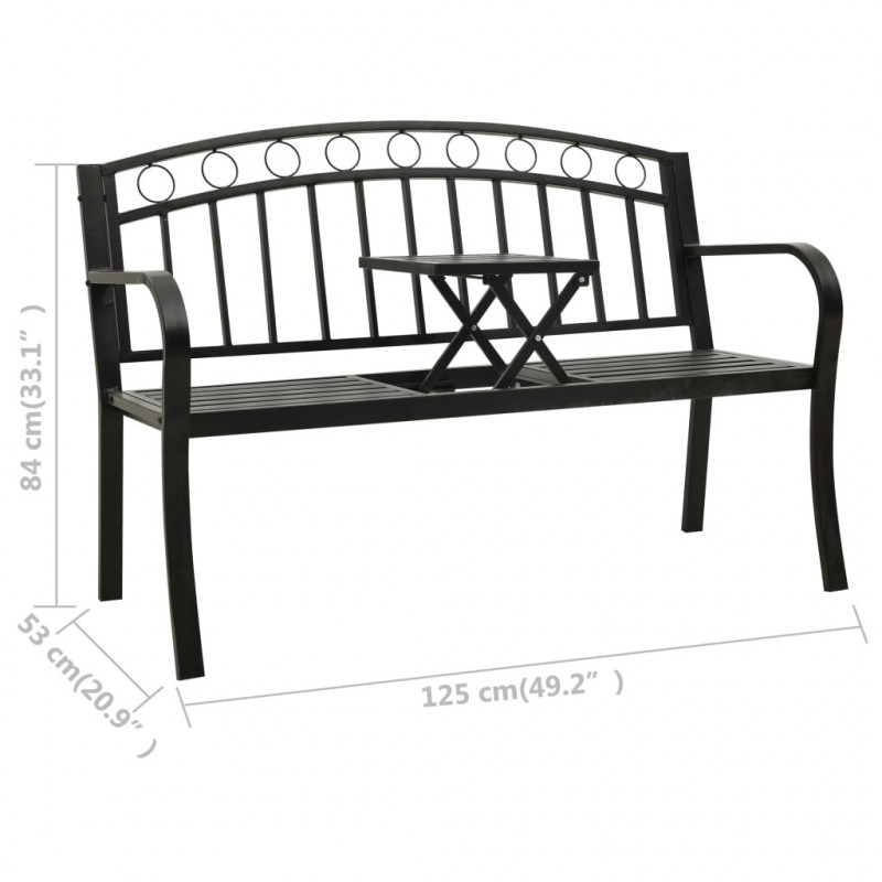 Ławka ogrodowa ze stolikiem, 125 cm, stal, czarna