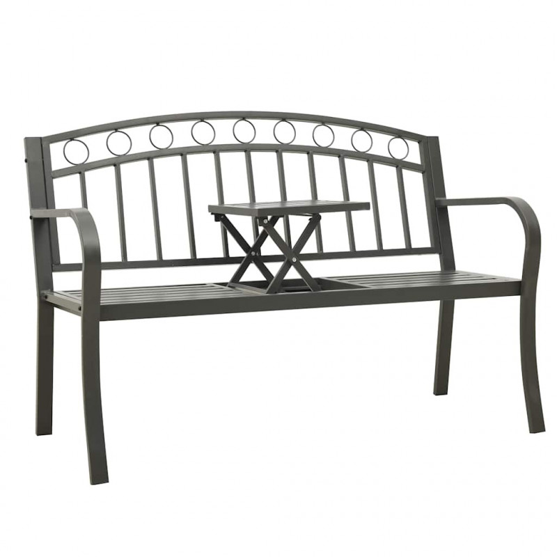 Ławka ogrodowa ze stolikiem, 125 cm, stal, szara