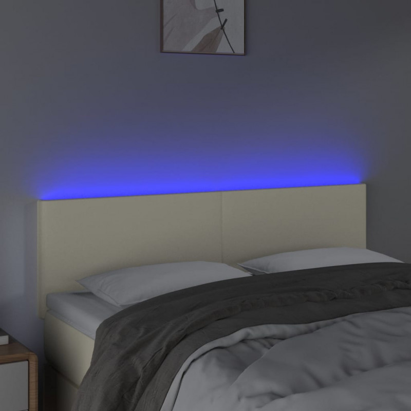 Zagłówek do łóżka z LED, kremowy, 144x5x78/88cm, sztuczna skóra
