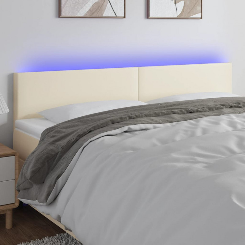 Zagłówek do łóżka z LED, kremowy, 160x5x78/88cm, sztuczna skóra