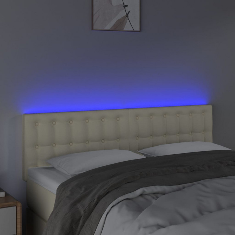 Zagłówek do łóżka z LED, kremowy, 144x5x78/88cm, sztuczna skóra