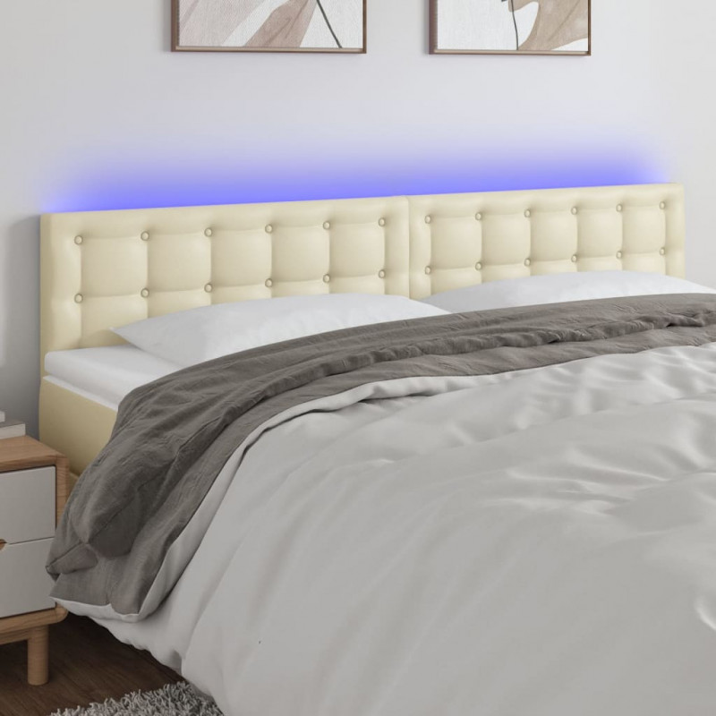 Zagłówek do łóżka z LED, kremowy, 180x5x78/88cm, sztuczna skóra