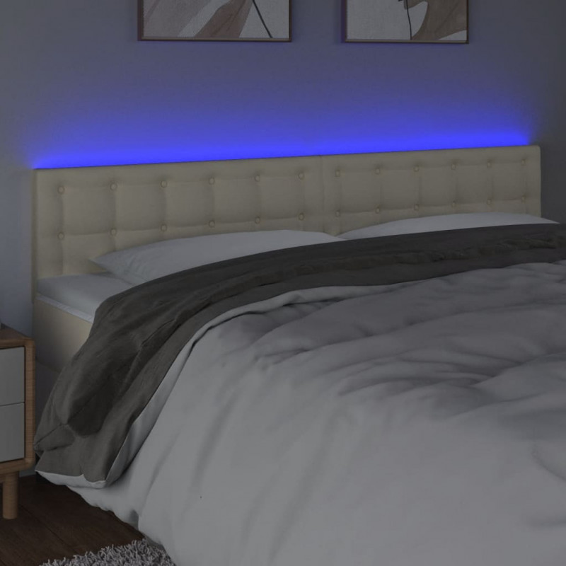 Zagłówek do łóżka z LED, kremowy, 180x5x78/88cm, sztuczna skóra