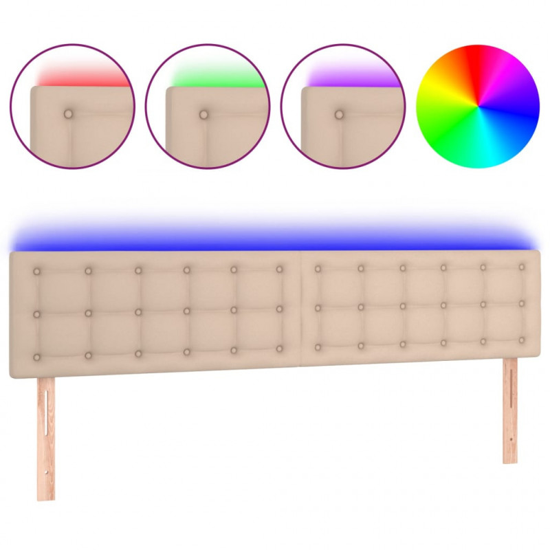 Zagłówek do łóżka z LED, cappuccino, 200x5x78/88 cm, ekoskóra