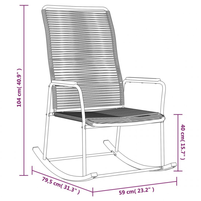 Ogrodowy fotel bujany, czarny, 59x79,5x104 cm, rattan PVC