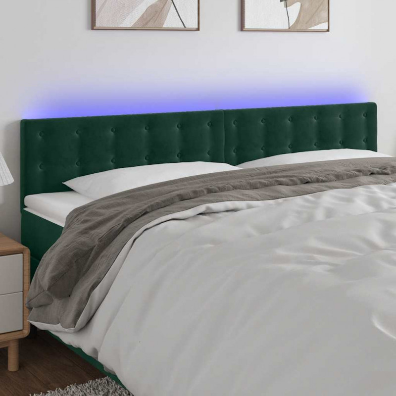 Zagłówek do łóżka z LED, ciemnozielony, 160x5x78/88 cm, aksamit