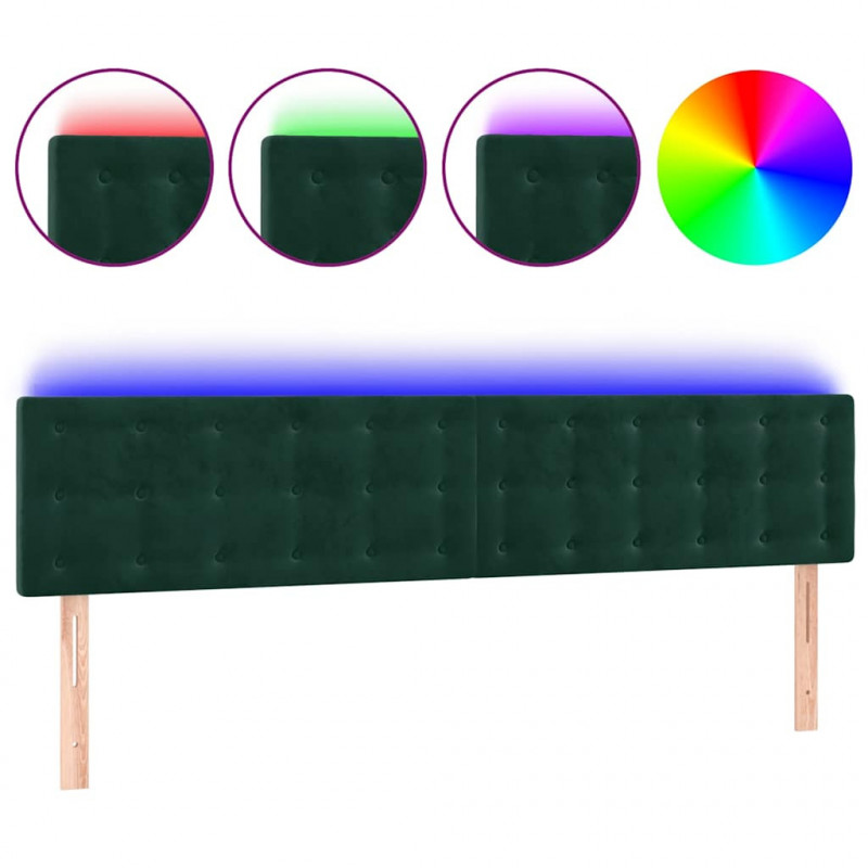 Zagłówek do łóżka z LED, ciemnozielony, 160x5x78/88 cm, aksamit