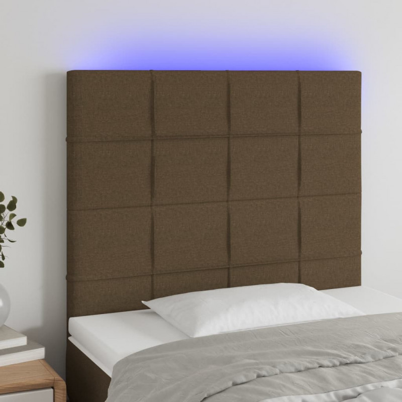Zagłówek do łóżka z LED ciemnobrązowy 100x5x118/128 cm tkanina