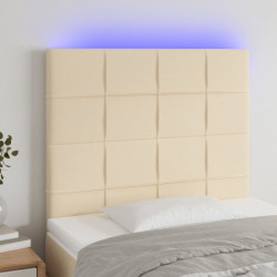 Zagłówek do łóżka z LED, kremowy, 100x5x118/128 cm, tkanina