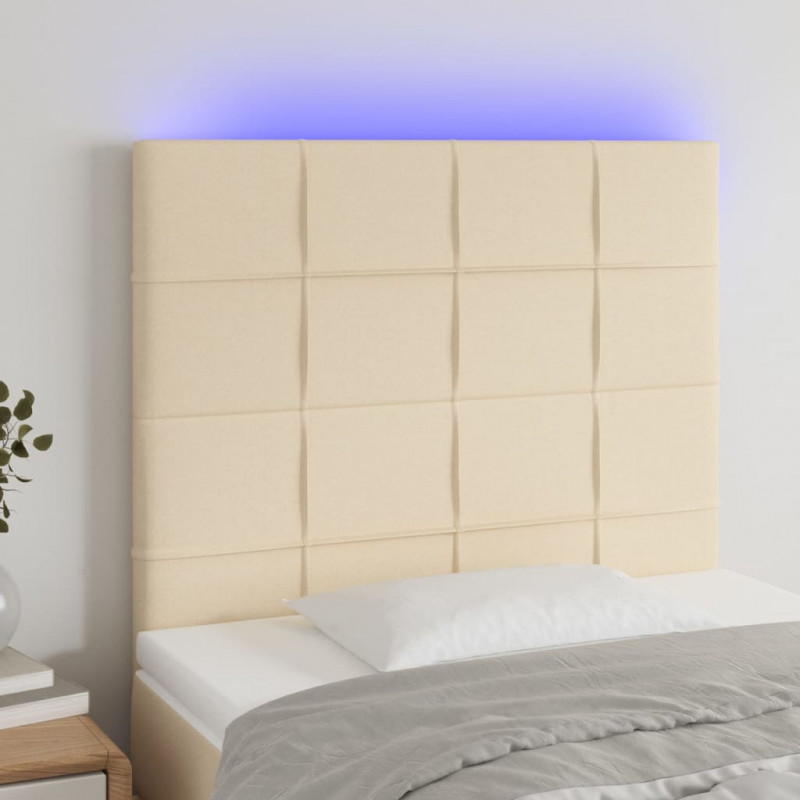 Zagłówek do łóżka z LED, kremowy, 100x5x118/128 cm, tkanina