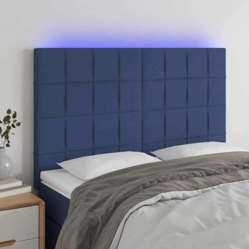 Zagłówek do łóżka z LED, niebieski, 144x5x118/128 cm, tkanina