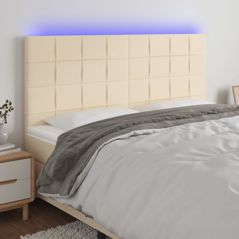 Zagłówek do łóżka z LED, kremowy, 200x5x118/128 cm, tkanina