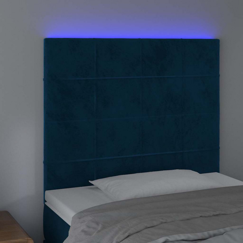 Zagłówek do łóżka z LED ciemnoniebieski, 90x5x118/128 cm