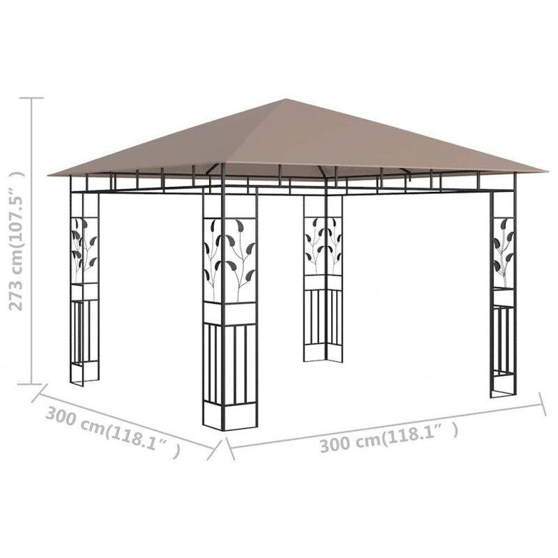 Altana ogrodowa z moskitierą, 3x3x2,73 m, kolor taupe, 180 g/m²