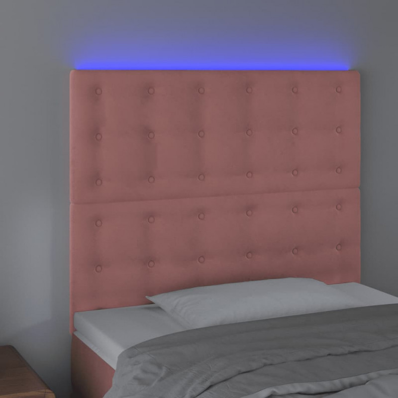Zagłówek do łóżka z LED, różowy, 80x5x118/128 cm, aksamit