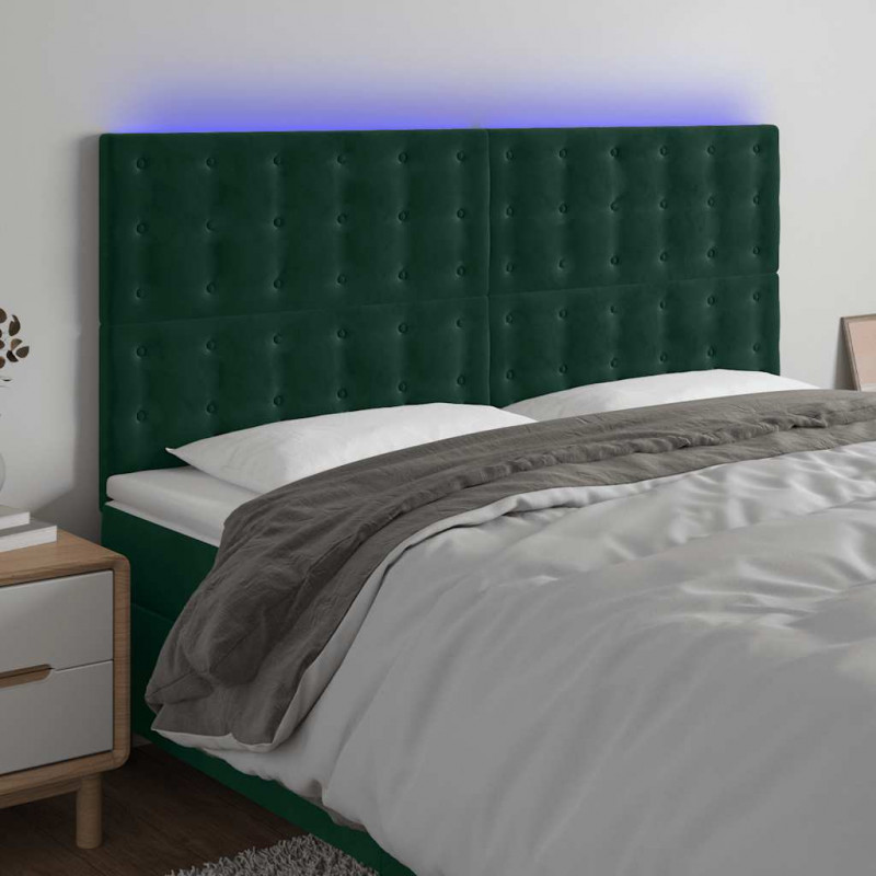 Zagłówek do łóżka z LED, ciemnozielony, 160x5x118/128 cm