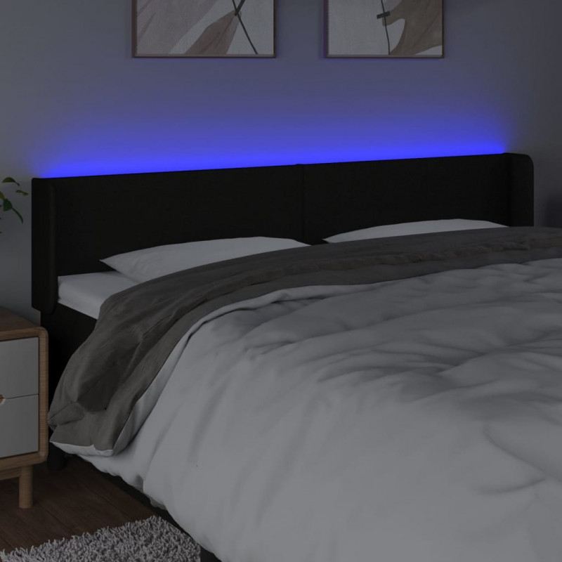 Zagłówek do łóżka z LED, czarny, 163x16x78/88 cm, tkanina