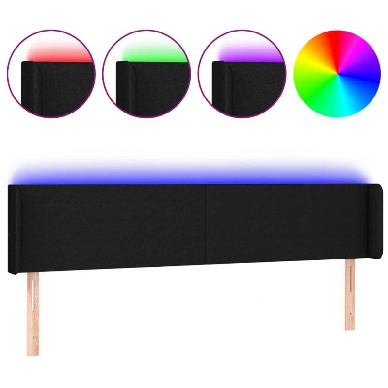 Zagłówek do łóżka z LED, czarny, 183x16x78/88 cm, tkanina