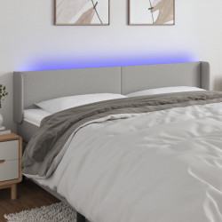 Zagłówek do łóżka z LED, jasnoszary, 203x16x78/88 cm, tkanina