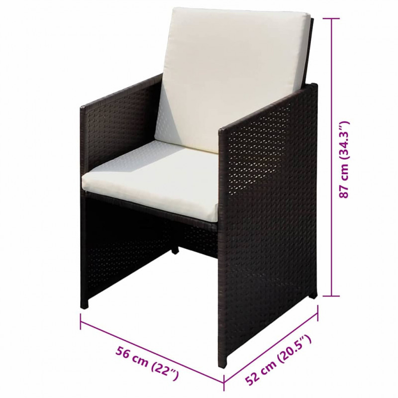 Krzesła ogrodowe 3 pcs Brązowy 56 x 52 x 87 cm Polirattan