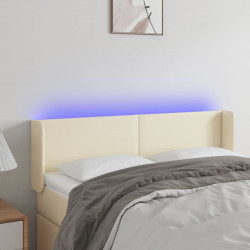 Zagłówek do łóżka z LED, kremowy, 147x16x78/88cm sztuczna skóra