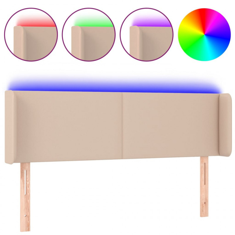 Zagłówek do łóżka z LED, cappuccino, 147x16x78/88 cm, ekoskóra