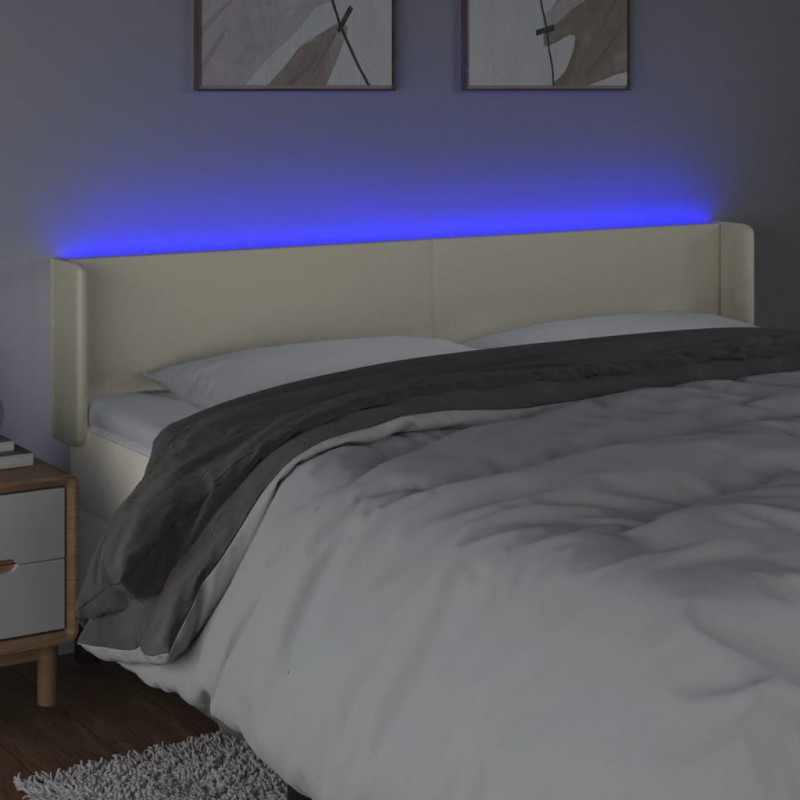 Zagłówek do łóżka z LED, kremowy, 183x16x78/88cm sztuczna skóra
